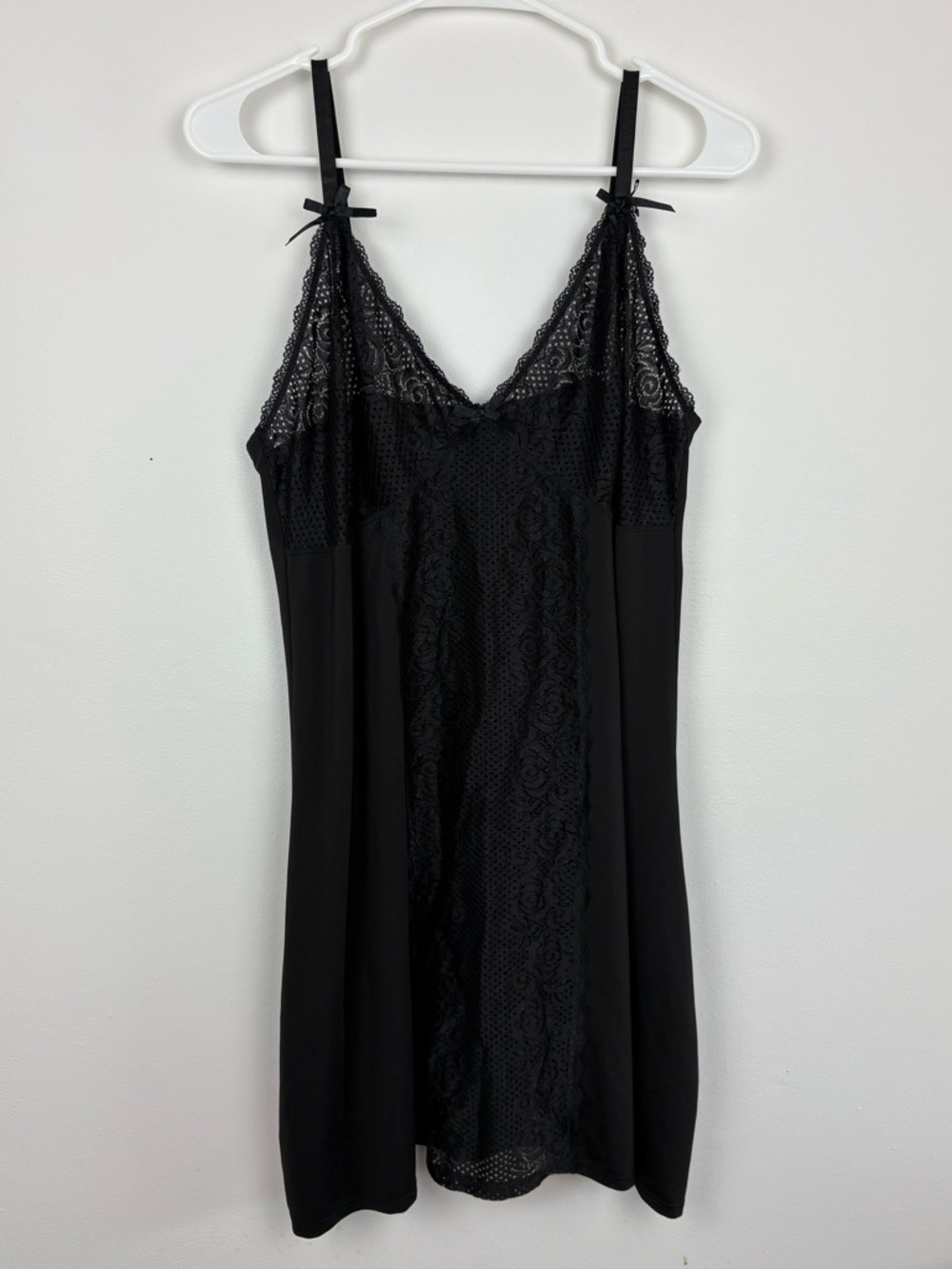 Vintage Black Lace Slip Nightgown Dress - coquette whimsigoth stretchy